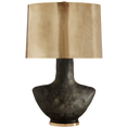 Load image into Gallery viewer, Armato Small Table Lamp - Stained Black Metallic/Antique Brass Shade