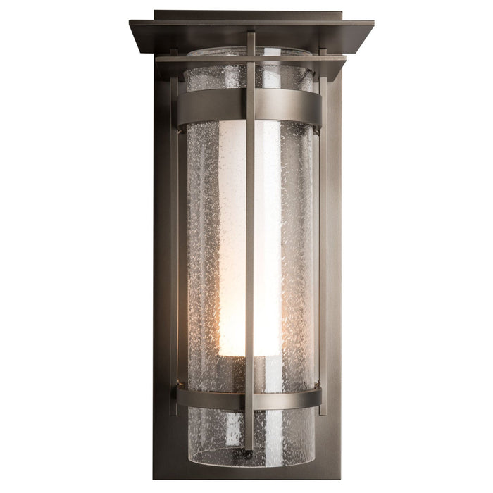 Banded Seeded Glass Outdoor Wall Sconce with Top Plate