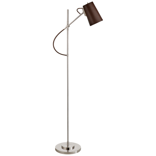 Benton Adjustable Floor Lamp - Polished Nickel Finish with Chocolate Leather Shade