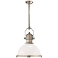 Load image into Gallery viewer, Country Industrial Large Pendant - Antique Nickel Finish White Glass