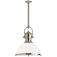 Load image into Gallery viewer, Country Industrial Large Pendant - Polished Nickel Finish White Glass