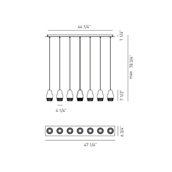 Fedora LED Multi-Light Linear Suspension - Diagram