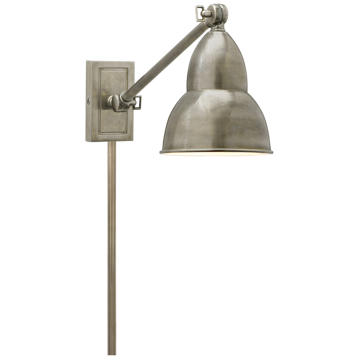 French Library Single Arm Wall Lamp - Antique Nickel Finish
