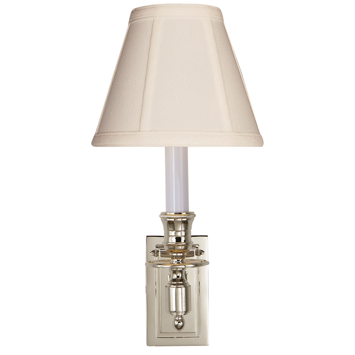 French Single Library Sconce - Polished Nickel Finish with Tissue Shades