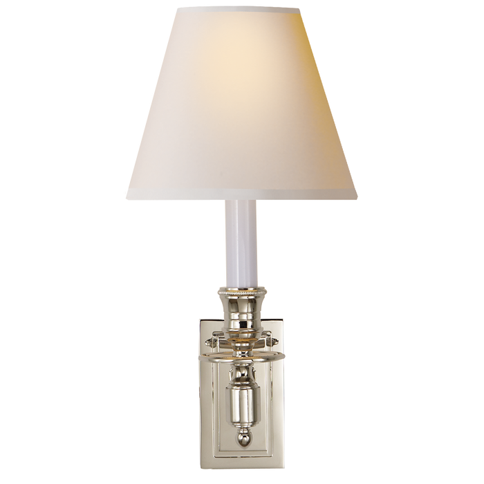 French Single Library Sconce - Polished Nickel Finish with Natural Paper Shades