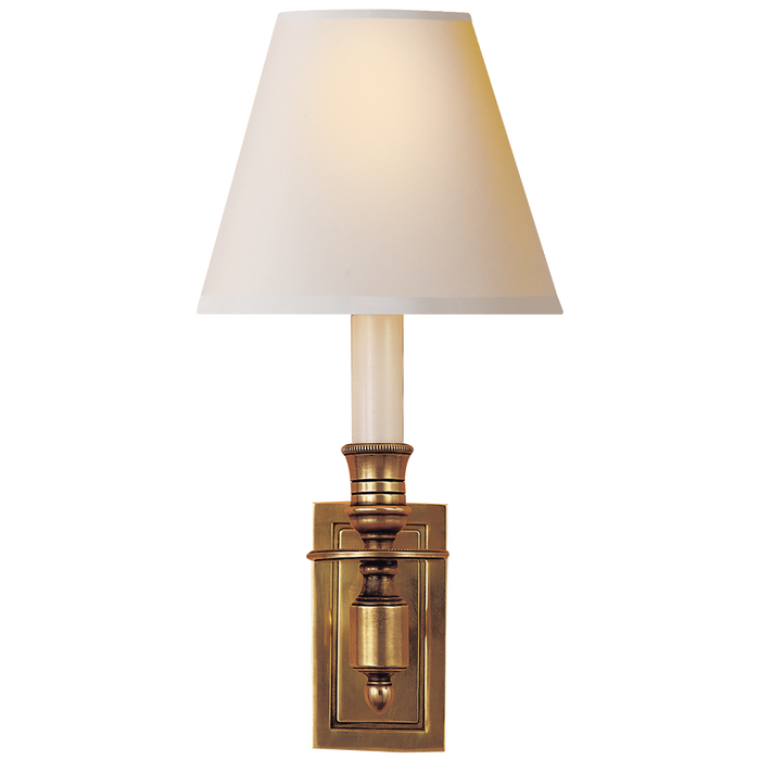French Single Library Sconce - Hand-Rubbed Antique Brass Finish with Natural Paper Shades