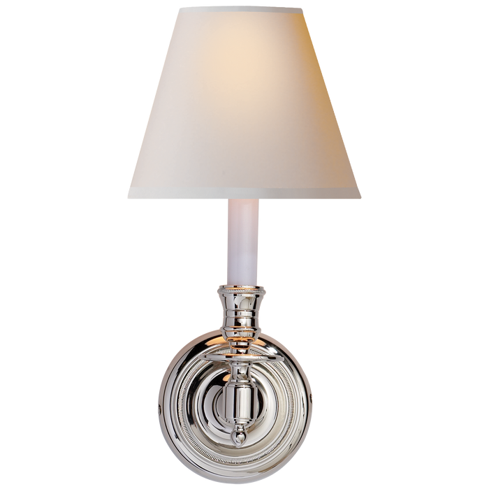 French Single Sconce - Polished Nickel Finish with Natural Paper Shade