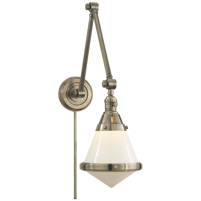 Gale Library Wall Light - White Glass/Antique Nickel Finish