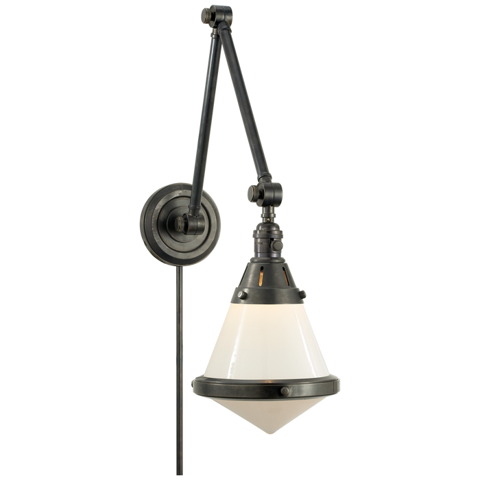 Gale Library Wall Light - White Glass/Bronze Finish