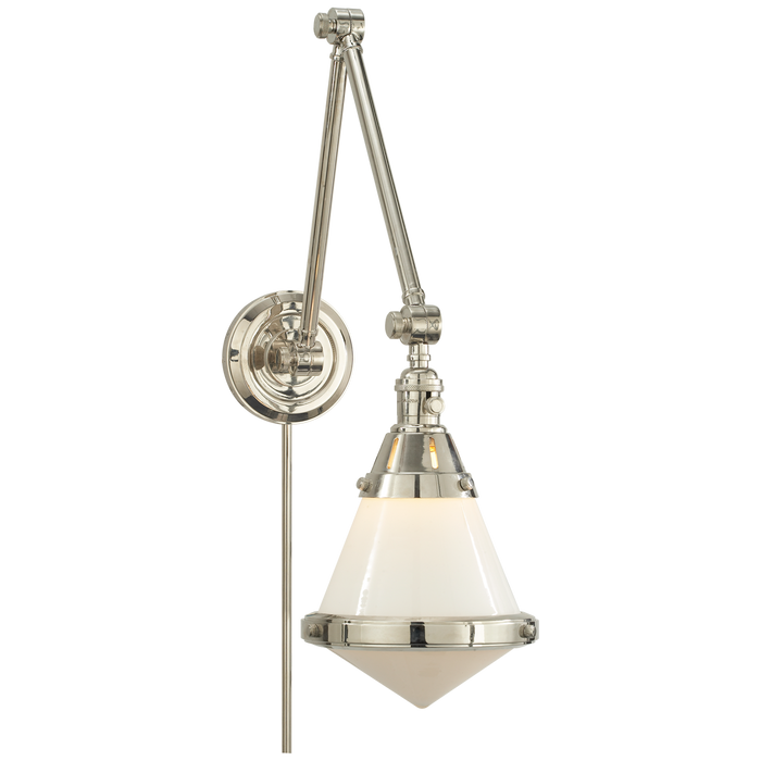 Gale Library Wall Light - White Glass/Polished NickelFinish