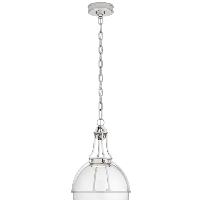 Gracie Medium Dome Pendant - Polished Nickel Finish with Clear Glass Shade 