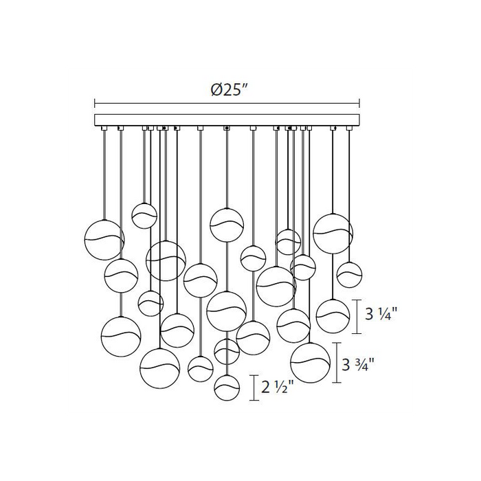 Grapes 24 Light LED Round Multipoint Chandelier - Diagram