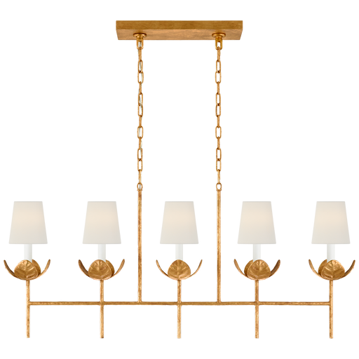 Illana Large Linear Chandelier - Antique Gold Leaf Finish with Linen Shades