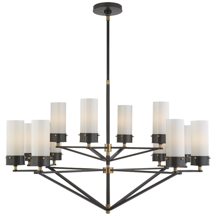 Marais Large Chandelier - Bronze and Hand-Rubbed Antique Brass/White Glass