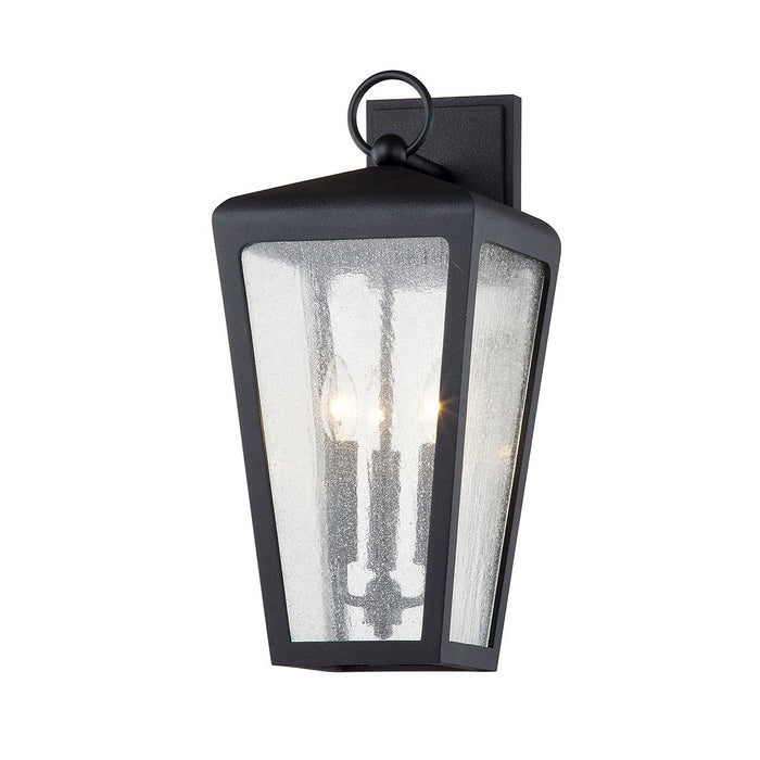 Mariden Medium Outdoor Wall Sconce - Textured Black Finish Clear Seeded Glass