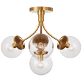 Load image into Gallery viewer, Prescott Medium Semi-Flush - Soft Brass Finish with Clear Glass Globes