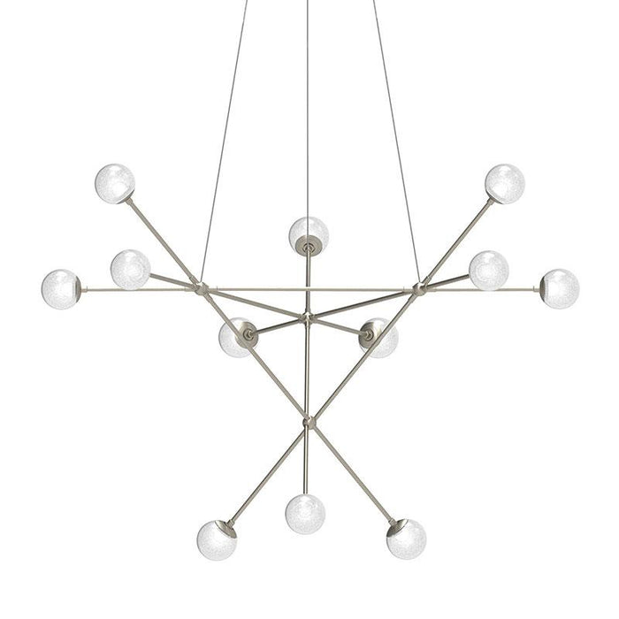 Proton Alpha LED Chandelier - Satin Nickel Finish with White Crushed Glass