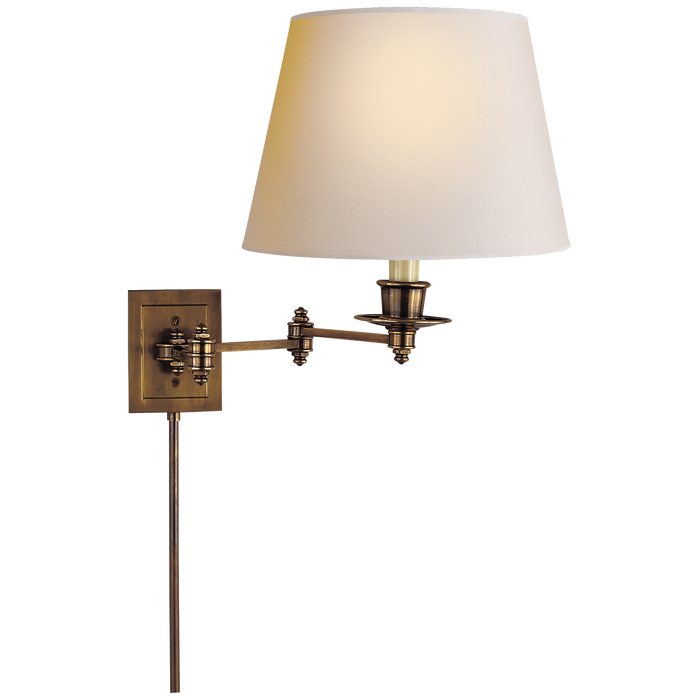 Triple Swing Arm Wall Lamp - Hand-Rubbed Antique Brass Finish with Natural Paper Shade