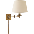 Load image into Gallery viewer, Triple Swing Arm Wall Lamp - Hand-Rubbed Antique Brass Finish with Linen Shade