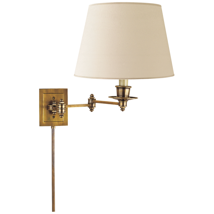 Triple Swing Arm Wall Lamp - Hand-Rubbed Antique Brass Finish with Linen Shade