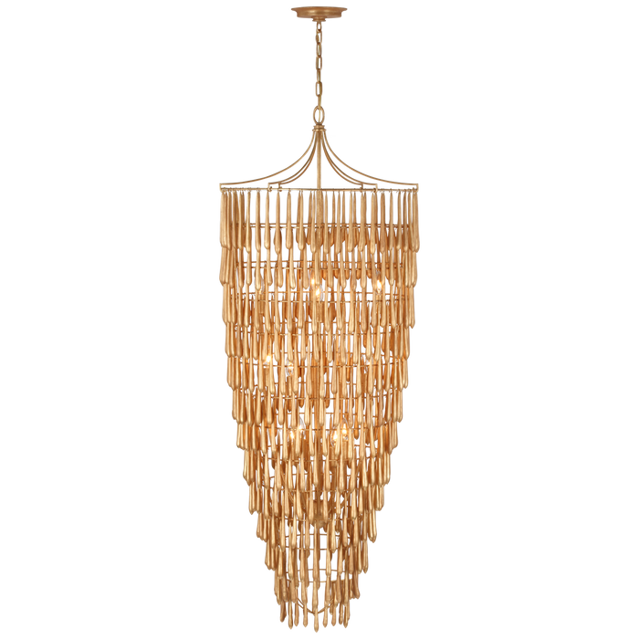 Vacarro Tall Cascading Chandelier - Antique Gold Leaf Finish