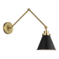 Load image into Gallery viewer, Wellfleet Double Arm Cone Task Sconce - Burnished Brass/Midnight Black Finish