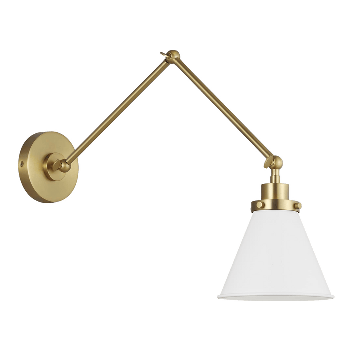 Wellfleet Double Arm Cone Task Sconce - Burnished Brass/Matte White Finish