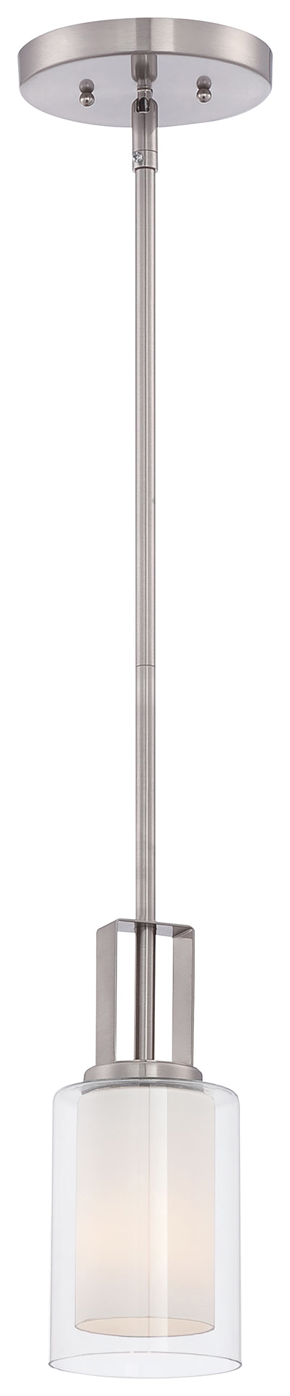 Parsons Studio 1 Light Mini Pendant in Brushed Nickel Finish with Clear and Etched White Glass - Minka-Lavery
