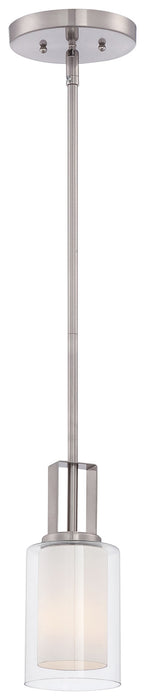 Parsons Studio 1 Light Mini Pendant in Brushed Nickel Finish with Clear and Etched White Glass - Minka-Lavery