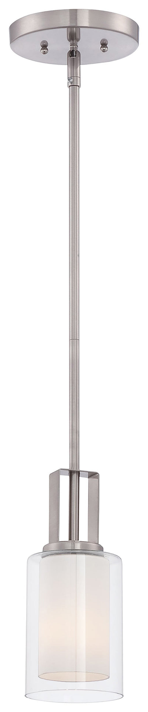 Parsons Studio 1 Light Mini Pendant in Brushed Nickel Finish with Clear and Etched White Glass - Minka-Lavery