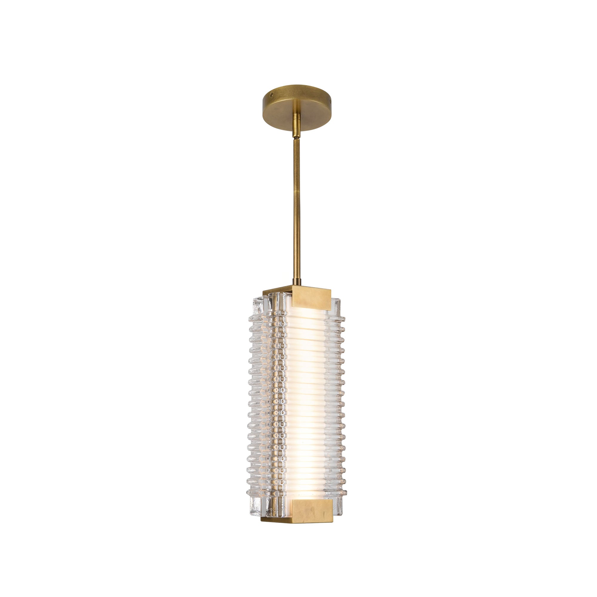 Alai 16-in Vintage Brass/Ribbed Glass LED Pendant by Alora Lighting | PD374316VBCR-UNV | Alora Lighting