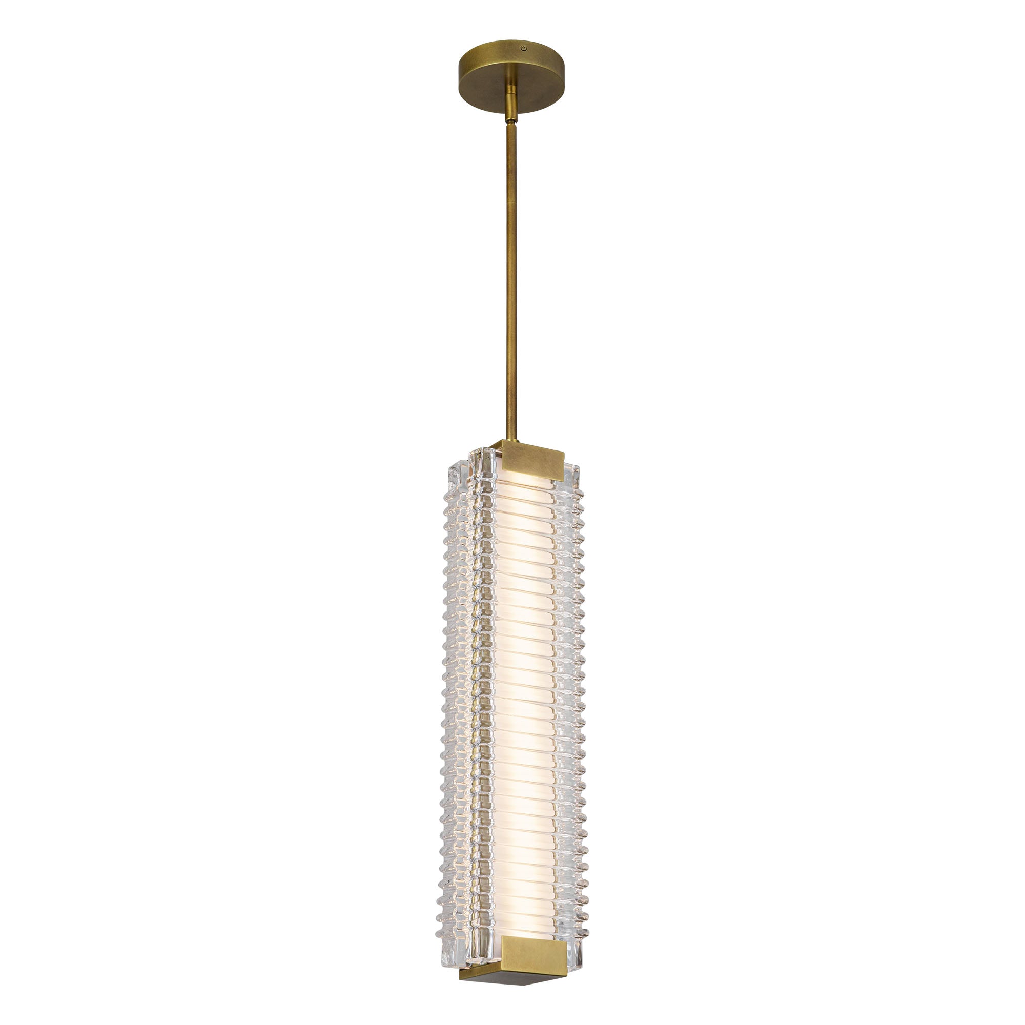 Alai 24-in Vintage Brass/Ribbed Glass LED Pendant by Alora Lighting | PD374624VBCR-UNV | Alora Lighting