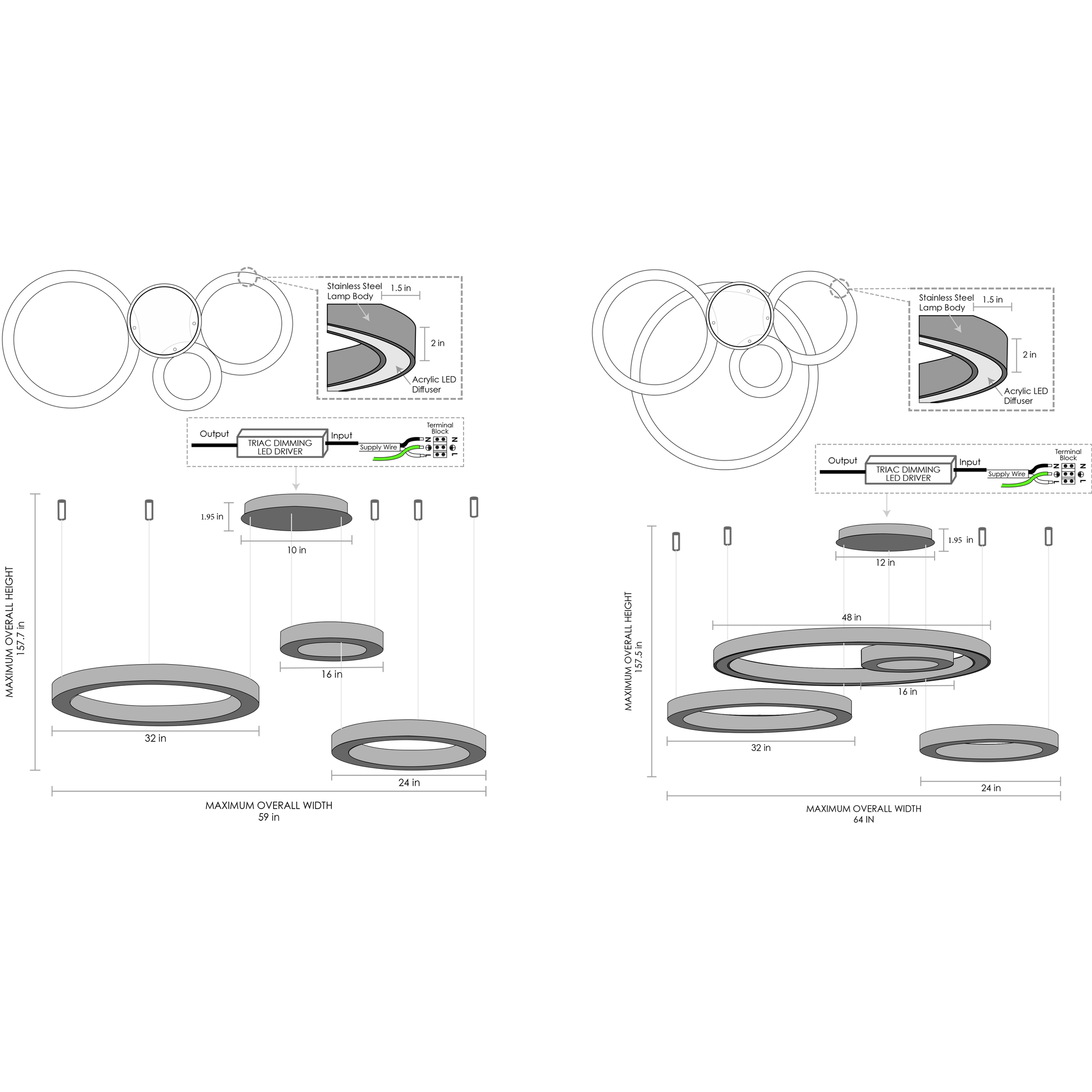 Aria Multi Light Chandelier diagram