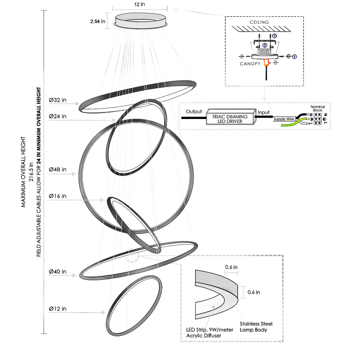 Aria Vertical Chandelier diagram