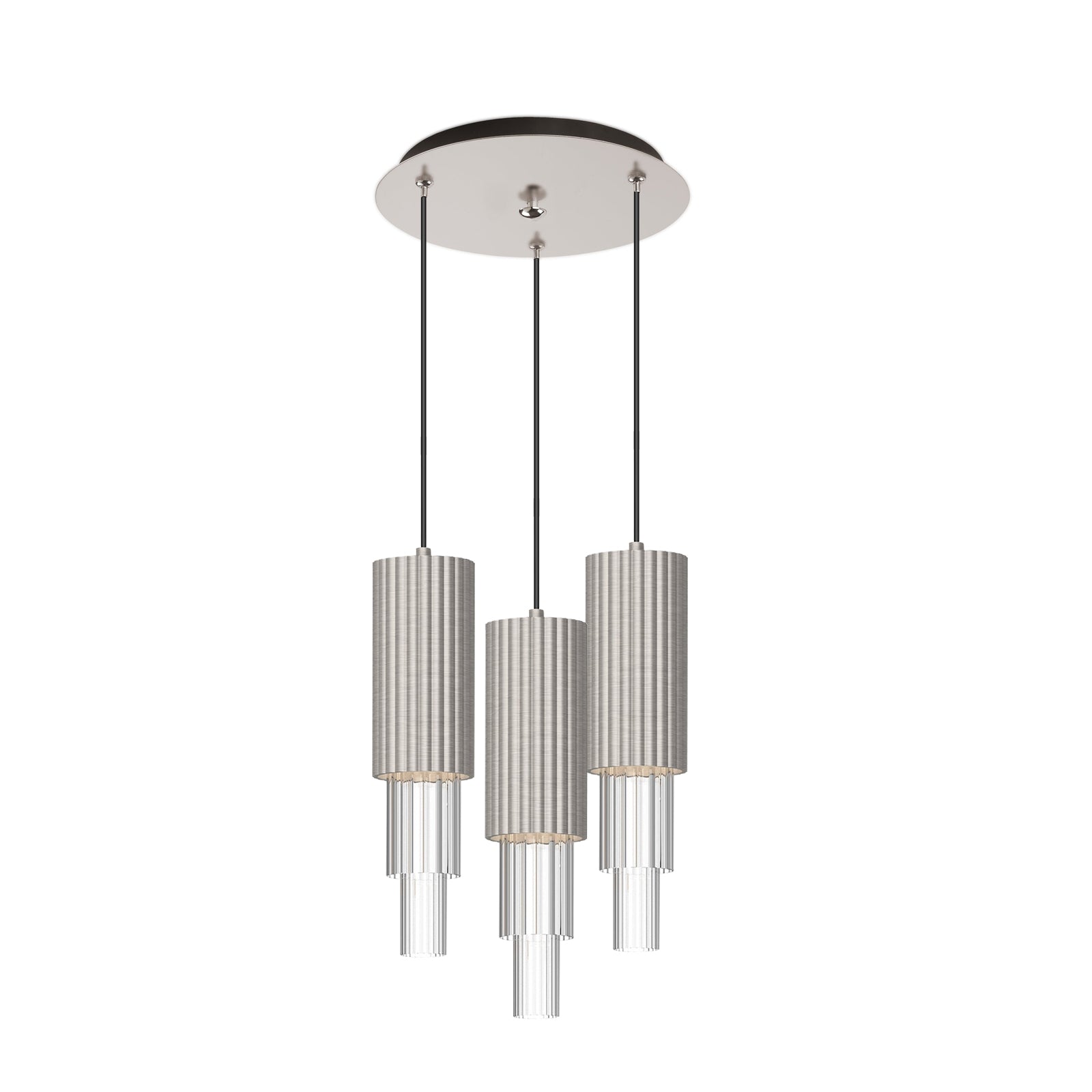 Bordeaux 12-in Brushed Nickel/Clear Ribbed Glass 3-Light Multi Pendant by Alora Lighting | MP502204BNCR-03 | Alora Lighting