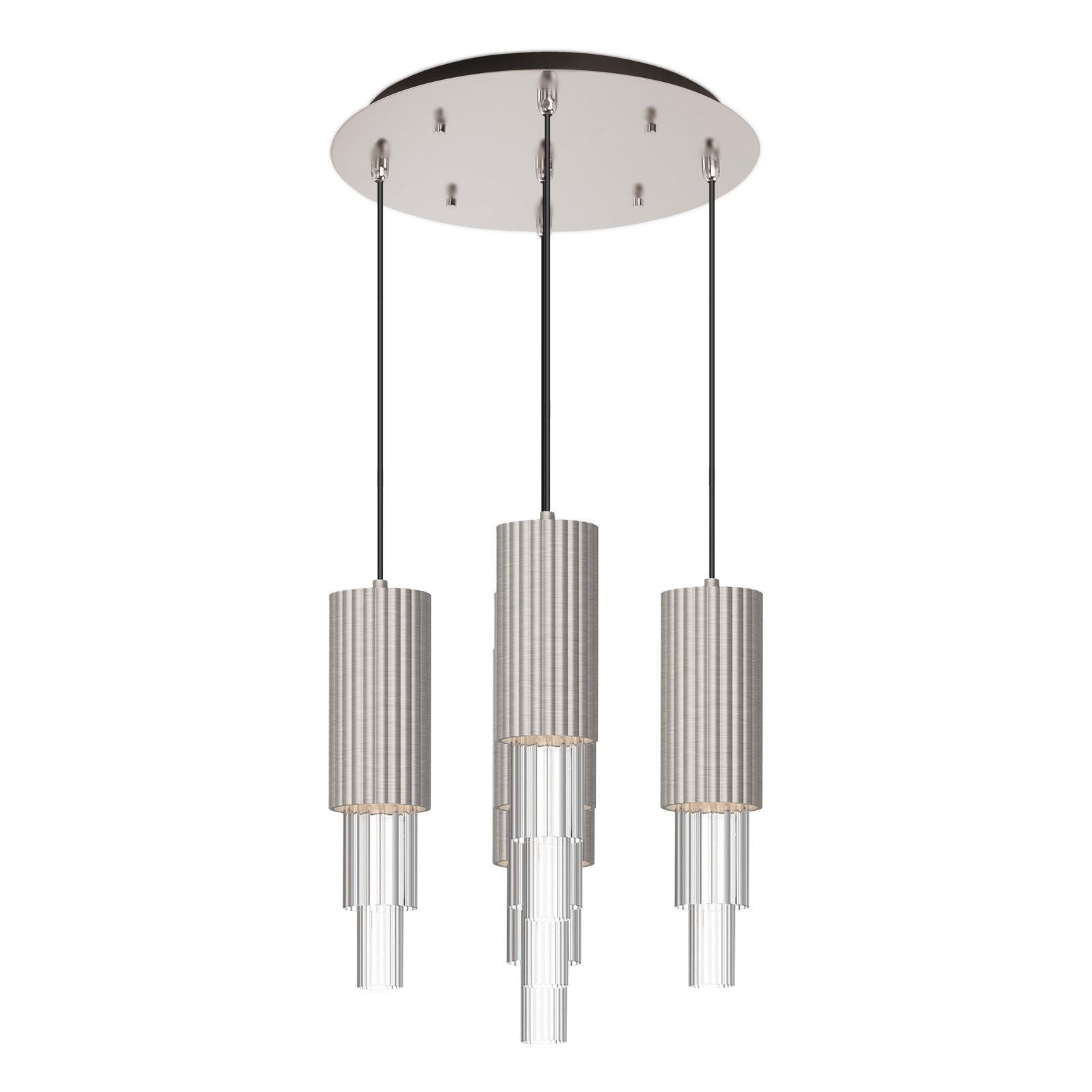 Bordeaux 15-In Brushed Nicket/Clear Ribbed Glass  5-Light Multi Pendant by Alora Lighting | MP502204BNCR-05 | Alora Lighting