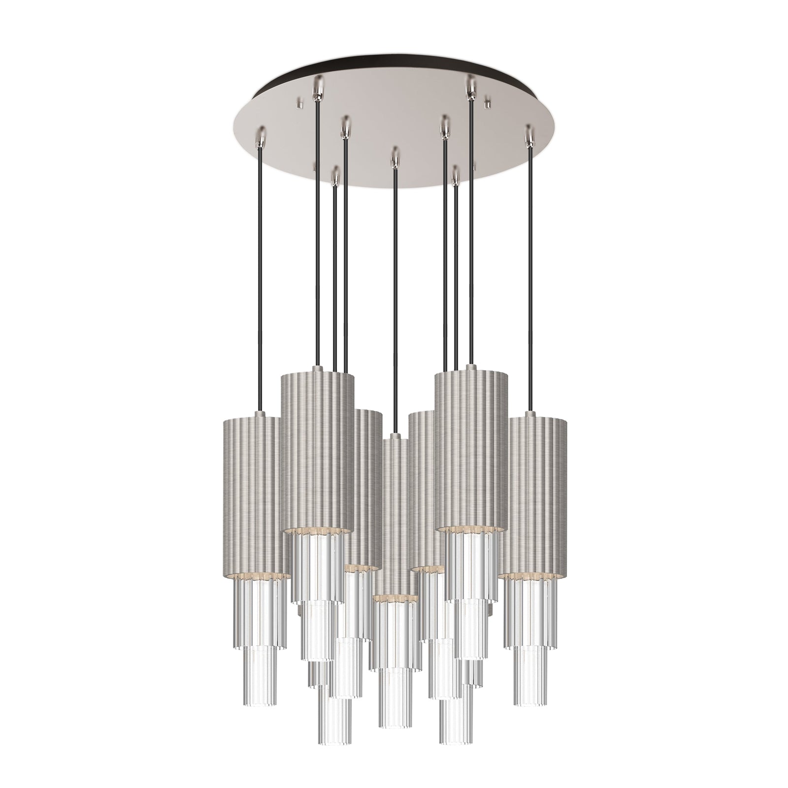Bordeaux 16-in Brushed Nicket/Clear Ribbed Glass 9-Light Multi Pendant by Alora Lighting | MP502204BNCR-09 | Alora Lighting
