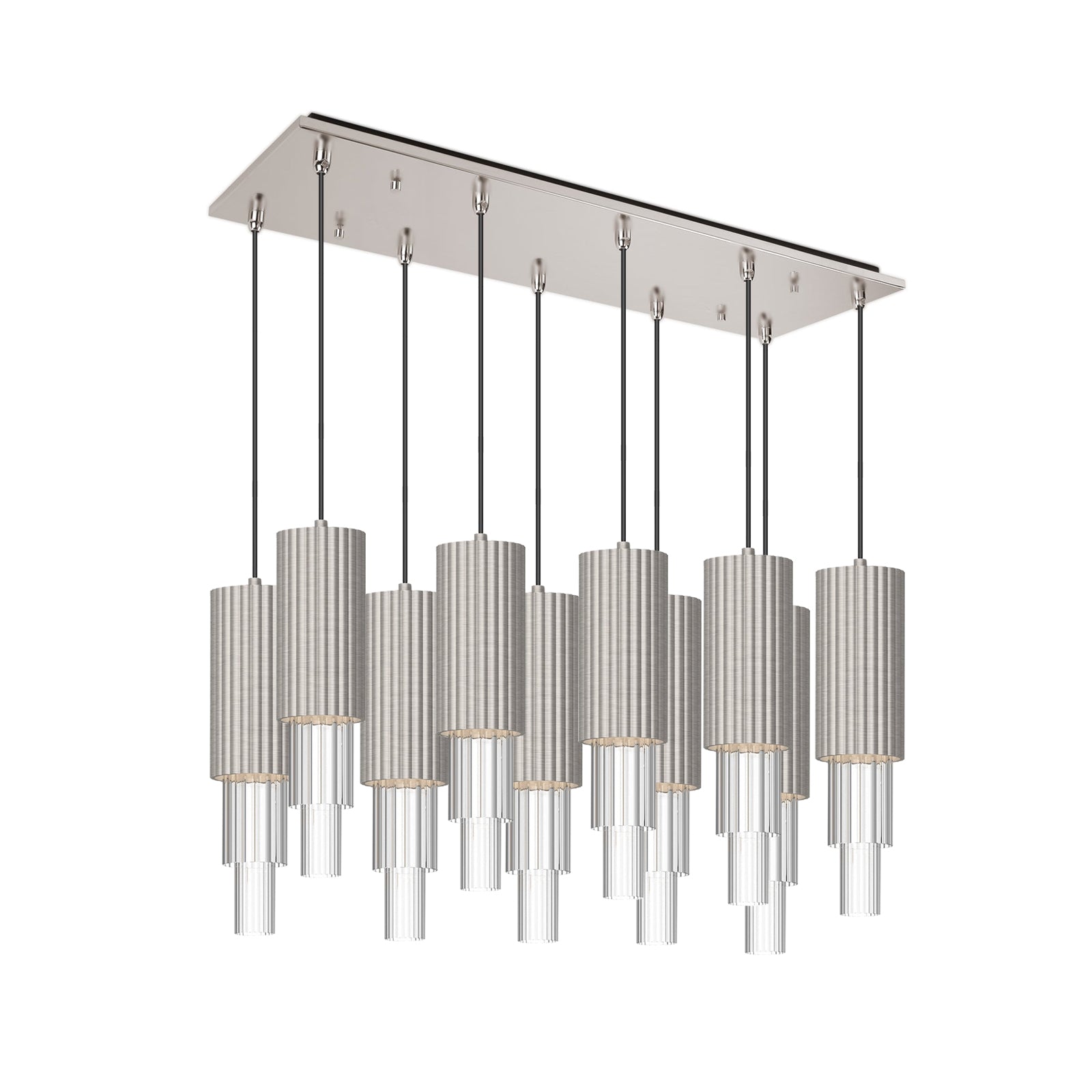 Bordeaux 28-in Brushed Nicket/Clear Ribbed Glass 10-Light Multi Pendant by Alora Lighting | MP502204BNCR-10 | Alora Lighting
