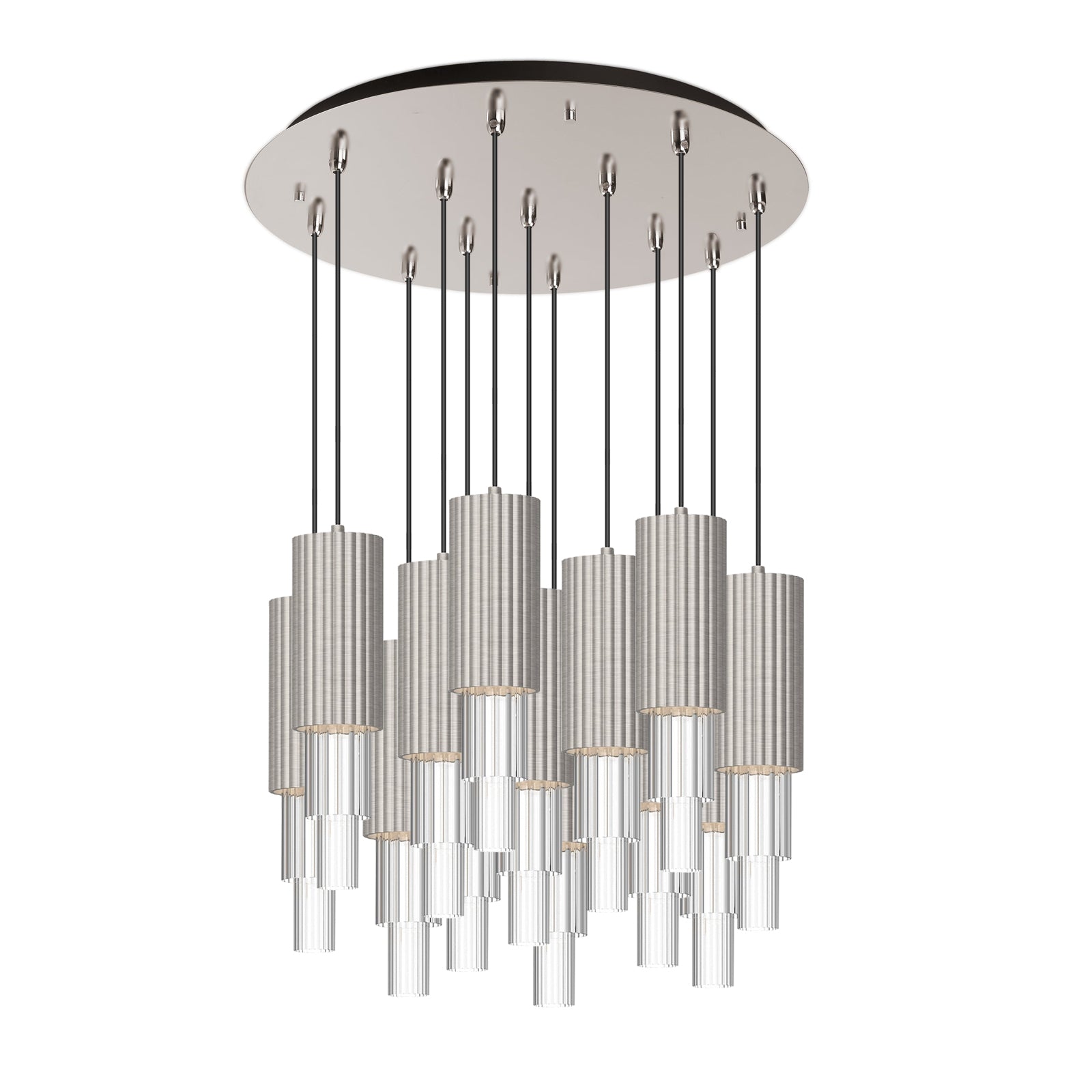 Bordeaux 24-in Brushed Nicket/Clear Ribbed Glass 13-Light Multi Pendant by Alora Lighting | MP502204BNCR-13 | Alora Lighting