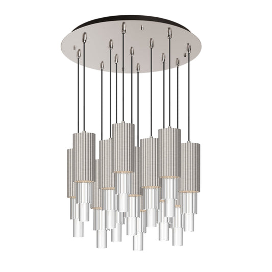 Bordeaux 24-in Brushed Nicket/Clear Ribbed Glass 13-Light Multi Pendant by Alora Lighting | MP502204BNCR-13 | Alora Lighting
