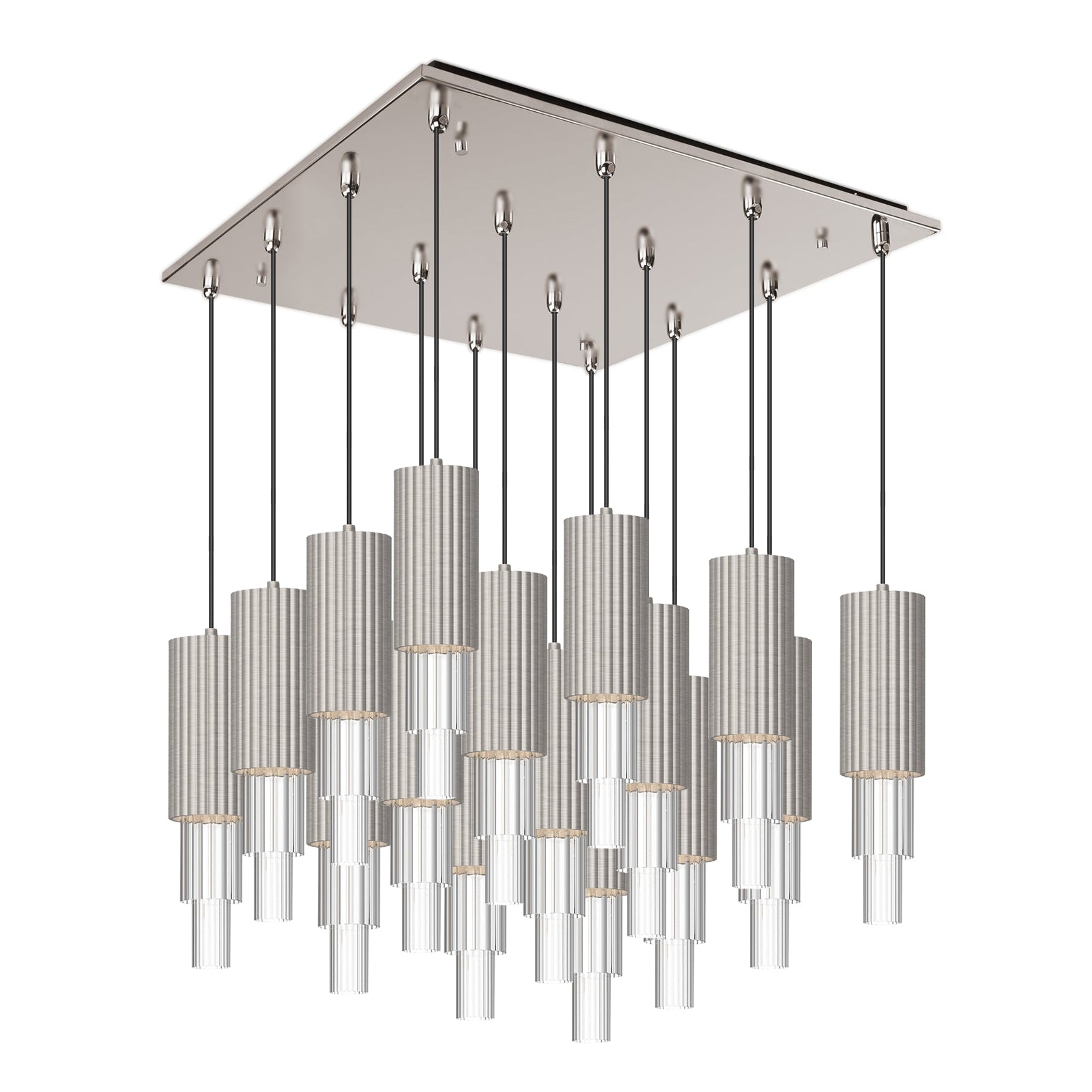 Bordeaux 20-in Brushed Nicket/Clear Ribbed Glass 16-Light Multi Pendant by Alora Lighting | MP502204BNCR-16 | Alora Lighting