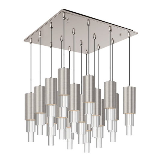 Bordeaux 20-in Brushed Nicket/Clear Ribbed Glass 16-Light Multi Pendant by Alora Lighting | MP502204BNCR-16 | Alora Lighting