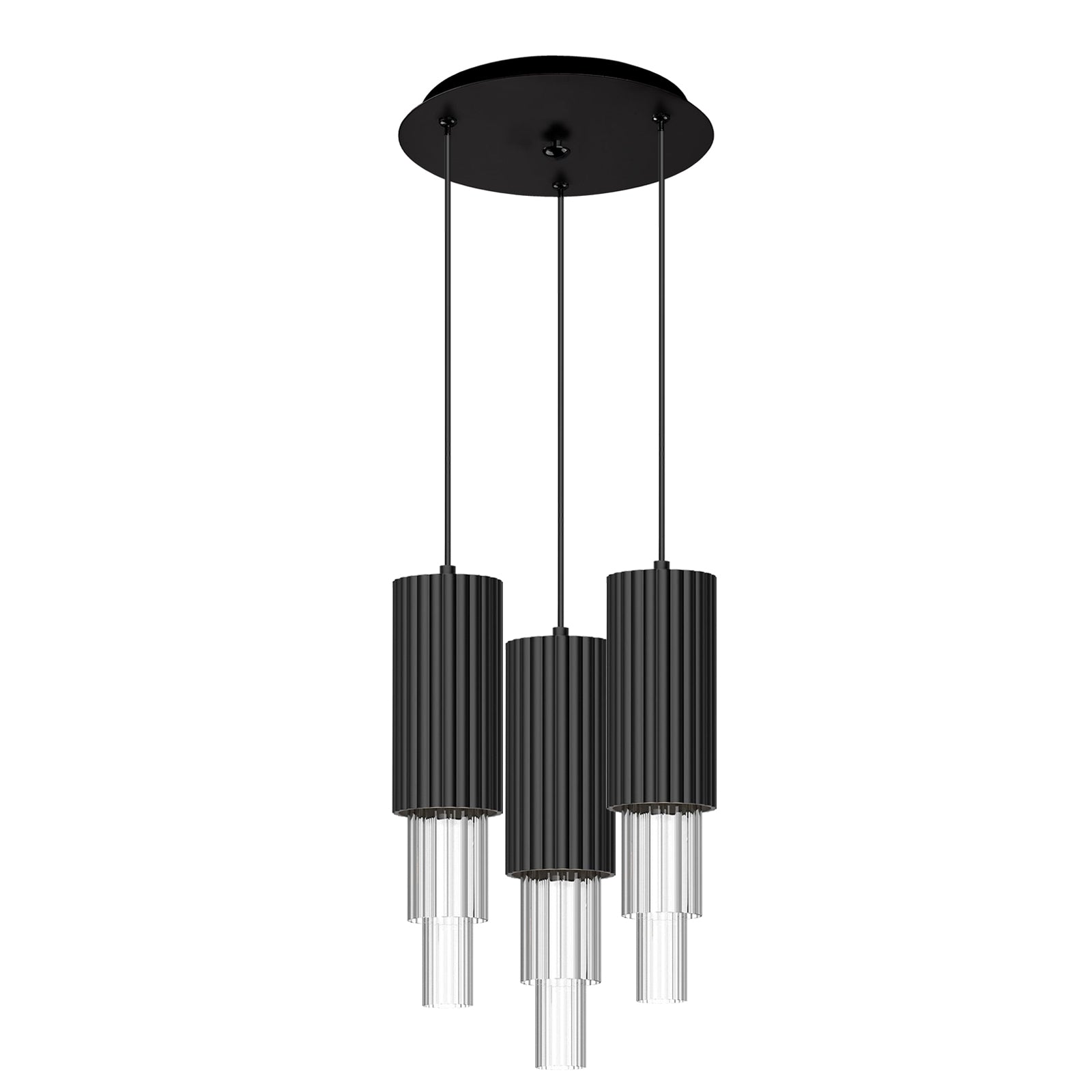 Bordeaux 12-in Matte Black/Clear Ribbed Glass 3-Light Multi Pendant by Alora Lighting | MP502204MBCR-03 | Alora Lighting