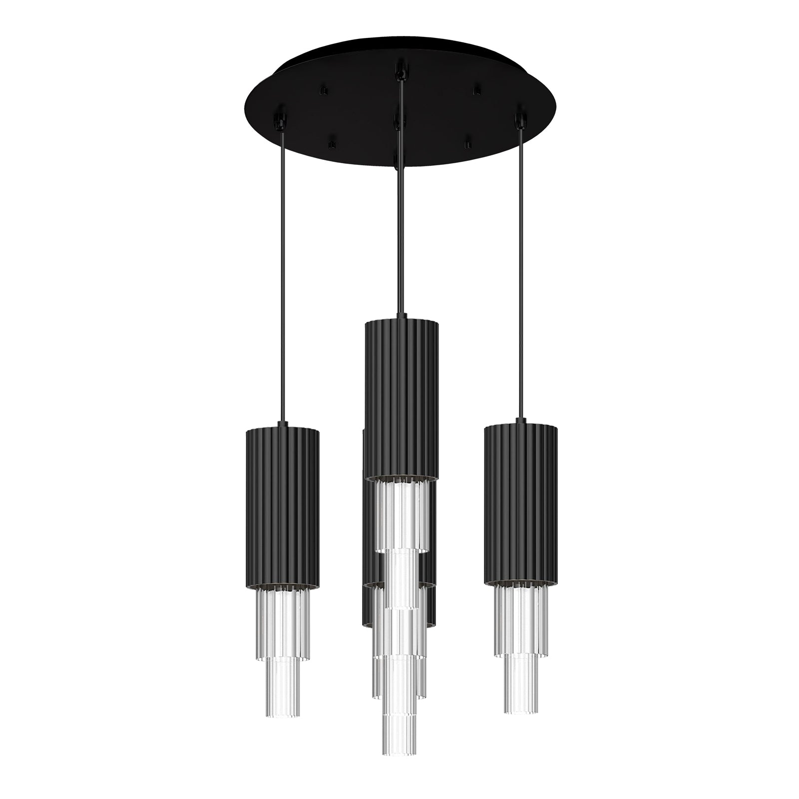Bordeaux 15-in Matte Black/Clear Ribbed Glass 5-Light Multi Pendant by Alora Lighting | MP502204MBCR-05 | Alora Lighting