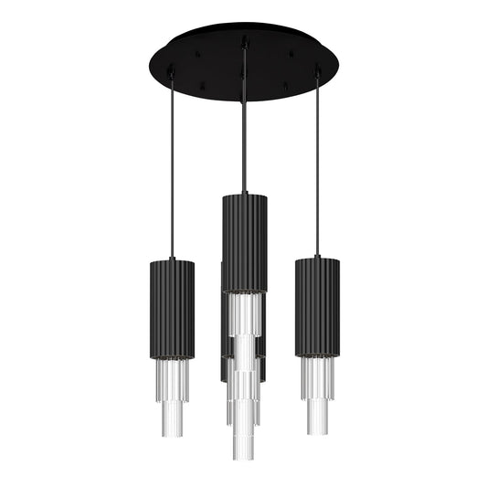 Bordeaux 15-in Matte Black/Clear Ribbed Glass 5-Light Multi Pendant by Alora Lighting | MP502204MBCR-05 | Alora Lighting