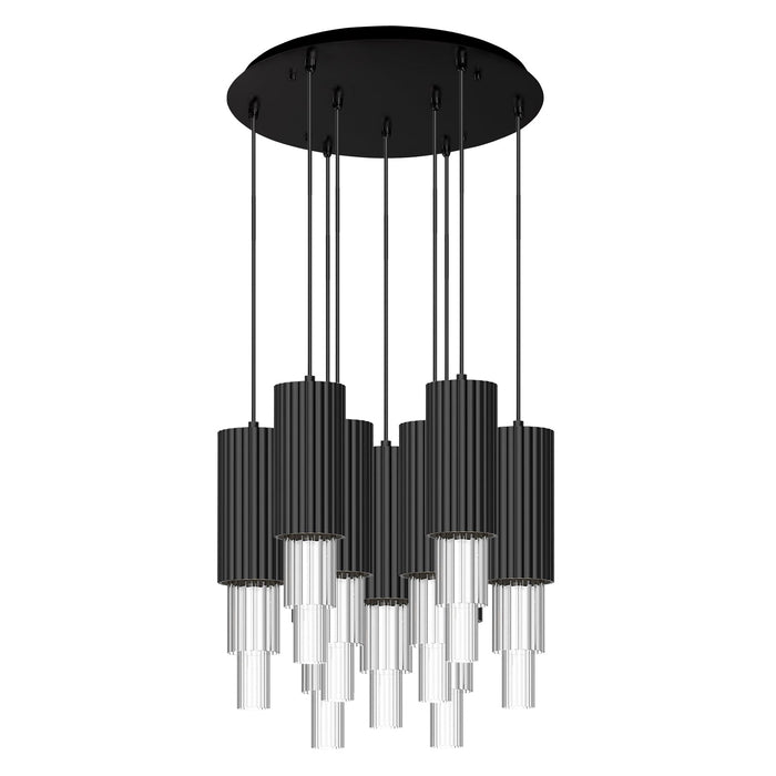 Bordeaux 16-in Matte Black/Clear Ribbed Glass 9-Light Multi Pendant by Alora Lighting | MP502204MBCR-09 | Alora Lighting