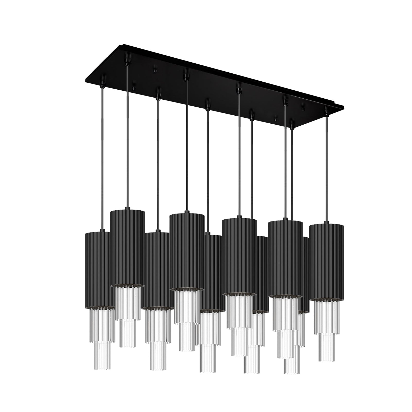 Bordeaux 28-in Matte Black/Clear Ribbed Glass 10-Light Multi Pendant by Alora Lighting | MP502204MBCR-10 | Alora Lighting