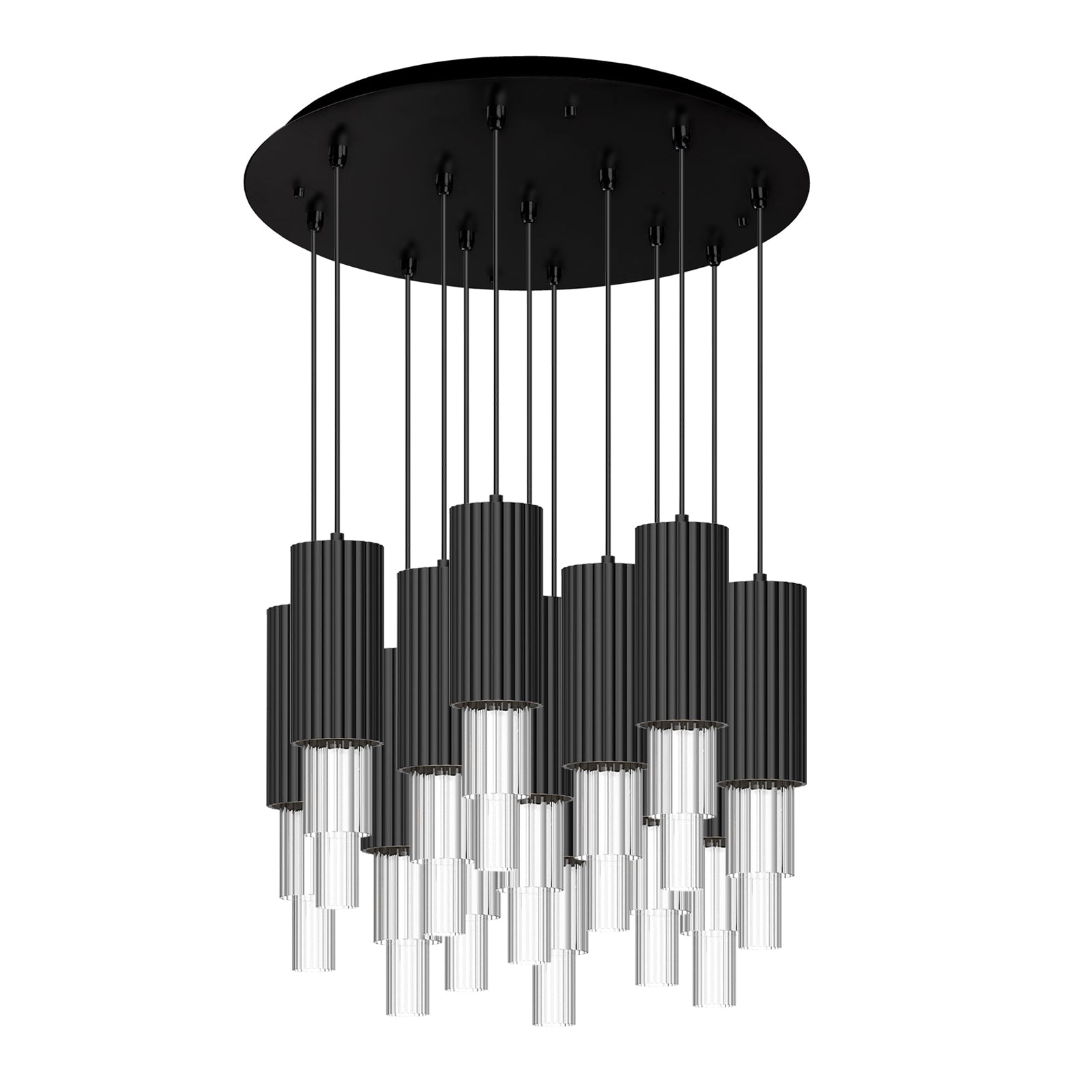 Bordeaux 25-in Matte Black/Clear Ribbed Glass 13-Light Multi Pendant by Alora Lighting | MP502204MBCR-13 | Alora Lighting