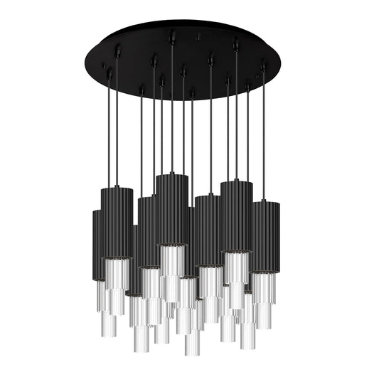 Bordeaux 25-in Matte Black/Clear Ribbed Glass 13-Light Multi Pendant by Alora Lighting | MP502204MBCR-13 | Alora Lighting