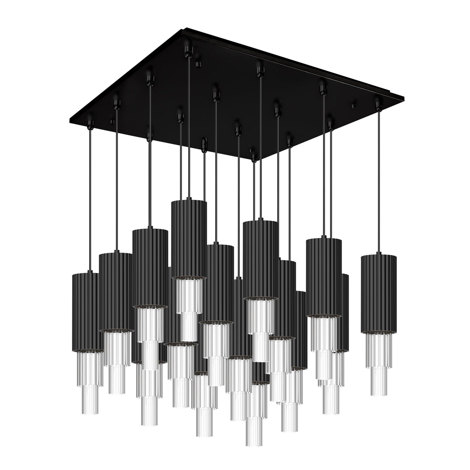 Bordeaux 20-in Matte Black/Clear Ribbed Glass 16-Light Multi Pendant by Alora Lighting | MP502204MBCR-16 | Alora Lighting